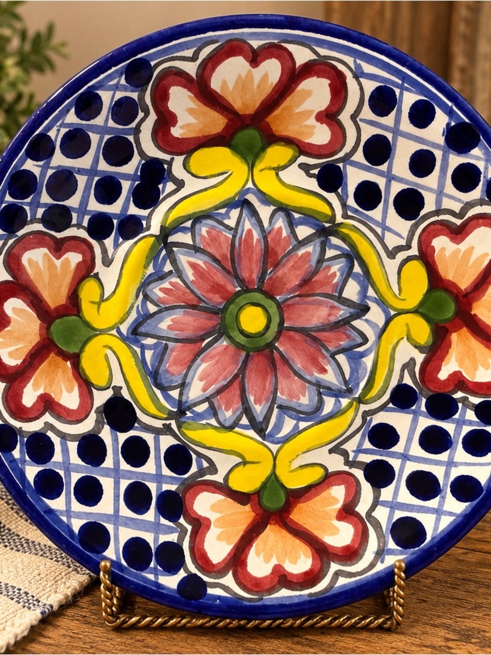 Mexican Talavera Pottery 6” Plate Hand Painted Floral Lead Free Mexico Folk Art
